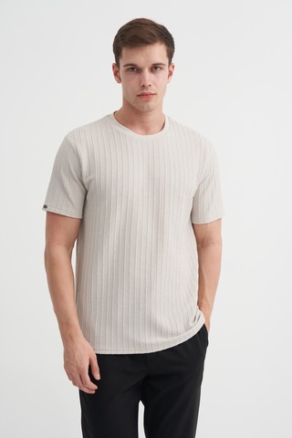 Cazador Erkek Bisiklet Yaka Örme Desen T Shirt 40510 A.gri
