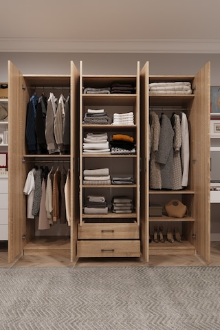 Asra Trend 6 Kapaklı Gardırop G-05 %100 MDF 2 Çekmeceli Aynalı Elbise Dolabı Sonoma