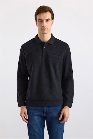 Süvari Siyah Regular Düz Polo Yaka Sweatshirt Ssw2013700002-s09