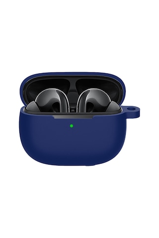 Xiyyadms Xiaomi Flipbuds Pro İçin Silikon Korumalı Kılıf - Gece Mavisi + Metal Karga Binici + Parlak Çanta Seti - Darbeye Dayanıklı, Taşınabilir, Şarj Uçlu Tasarım Koyu Mavi