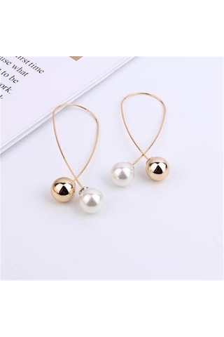 Mizaç Çift Taraflı Uzun Küpeler Kadın Sevimli Metal Minimalist El Yapımı İnci Küpeler Altın