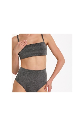 Argento Kadın Siyah Simli Çıkarılabilir Kaplı Yüksek Bel Straplez Bikini Takımı Siyah