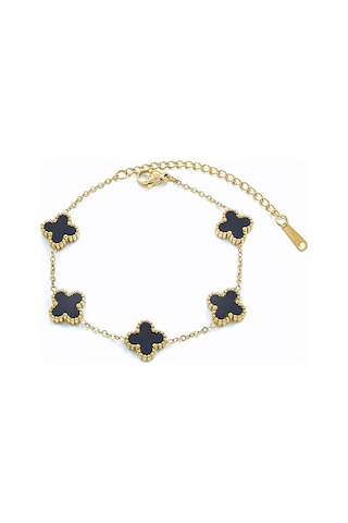 Çlk Accessories Çelik Sedefli Yonca Bileklik Siyah