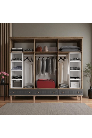 Comiet Sally 6 Kapaklı Aynalı Çekmeceli Mdf Gardırop Antrasit