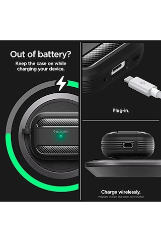 Airpods Pro 2 İle Uyumlu Kılıf Rugged Armor Üst Düzey Koruma Siyah Karbon Kapak - Acs05482 Tr Gara