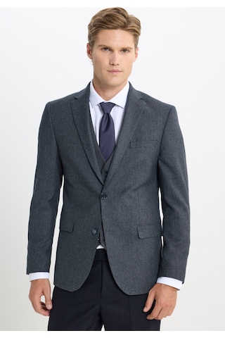 Ac&Co / Altınyıldız Classics Erkek Slim Fit Dar Kesim Mono Yaka Kaz Ayağı Desenli Kapak Cepli Yelekli Takım Elbise Antrasıt Antrasit