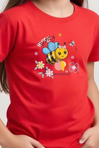 Fyk Kids Kız Çocuk Honey Baskılı Tişört Kırmızı
