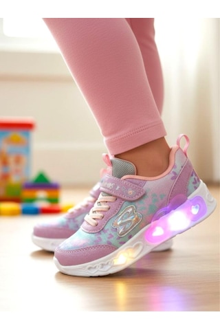 Kız Çocuk Işıklı Fuspetli Hafif Rahat Yumuşak Taban Pembe&pudra Spor Ayakkabı Sneaker