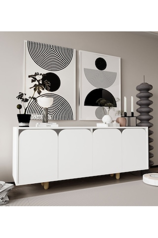 Lazio Bohem Ahşap Ayaklı Modern Konsol 180 Cm Beyaz
