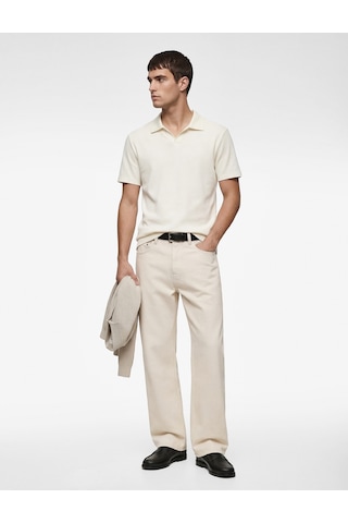 Koton Kısa Kollu Pamuklu Slim Fit V Yaka Polo Tişört Ekru 6sam10074mk