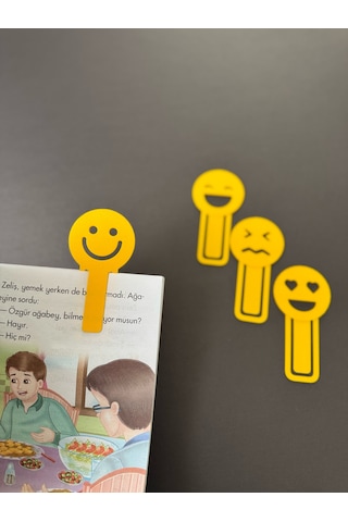4'lü Emoji Kitap Ayracı Seti Sarı Renkli Ataç Klips 10 Cm Kırtasiye Hediye