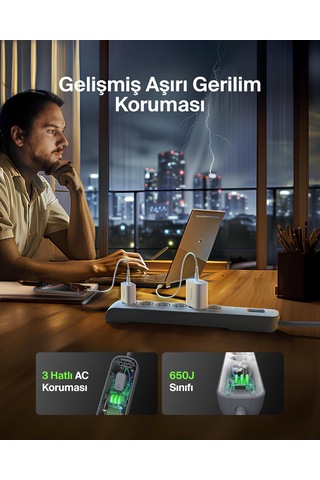 Belkin Surge Plus Priz Dalgalanma Koruyucu 2.4a, 2m Kablo , Beya
