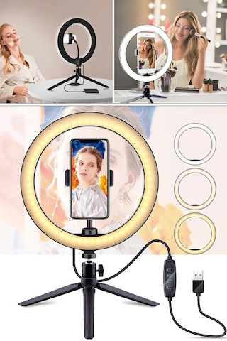 Ring Light Sürekli Işık 8 Inch Halka Işık Youtuber Video Makyaj Kuaför Işığı 20 Cm