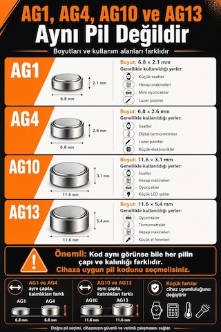 10 Adet Ag1 Alkaline Düğme Pil 1.5 Volt Lr621 / 364 / 164 Alkali Düğme Piller