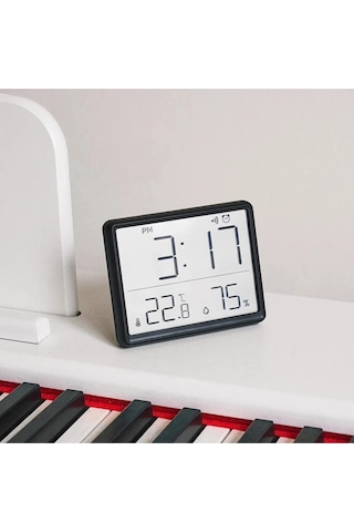 Mıknatıslı Dijital Mini Saat Lcd Ekran, Sıcaklık Ve Nem Göstergeli, Alarmlı Siyah
