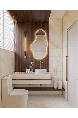 Fawdecor Led Işıklı Asimetrik Duvar Aynası 75x130 Gün Işığı