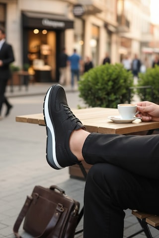 Enoch Hakiki Deri Delik Detaylı Erkek Sneaker Ortopedik Taban Siyah