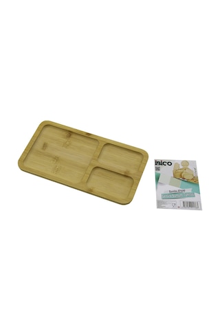 Dikdörtgen 3 Bölmeli 2+1 Ahşap Bambu Servis Sunum Tepsi - Tahtası 24.8 X 13.8 X 1.4cm