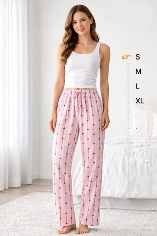 Viskon Pamuklu Kadın Açık Pembe Desenli Pijama Pantolon - Mg007 - Mudanis