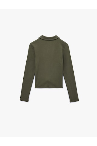 Koton Fermuarlı Slim Fit Gömlek Yaka Kaşkorse Uzun Kollu Tişört Haki 6wal10120ık Haki