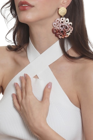 Labalaba Kadın Çivili Model Akrilik Tasarım Büyük Küpe Kahverengi - Altın