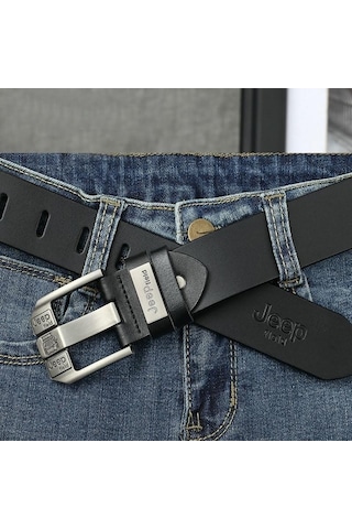 Jeep Hakiki Deri Siyah Metal Tokalı Şık Italyan Kemer Siyah