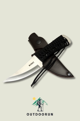 Metal Örme İpli Kamp Bıçak - 22,5 Cm siyah