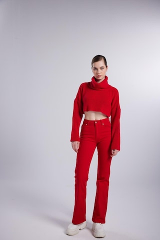 Holly Lolly Yüksek Bel Slim Flare Likralı Alert Jean Pantolon Kırmızı