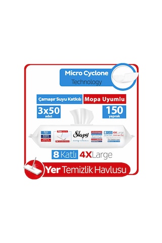 Sleepy Easy Clean Çamaşır Suyu Katkılı Mopa Uyumlu Yer Temizlik Havlusu&Mendili 3x50 (150 Yaprak)