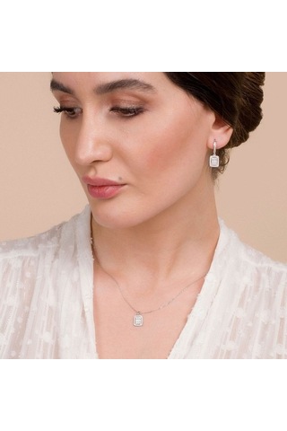 Baget Taşlı Rodyum Kaplama Üçlü Gümüş Set