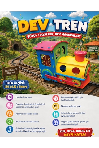 Dev Tren Oyun Seti - Güvenli Ve Dayanıklı Eva Malzeme - Evde Bahçede Kur Oyna Eğlen -130x82x100 Cm