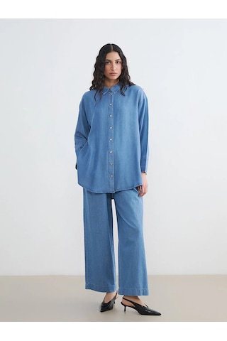 Lc Waikiki İndigo Kadın Jean Gömlek Tunik Indigo