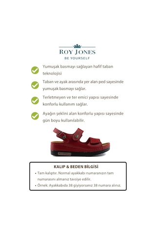 Roy Jones Kadın Ortopedik Anatomik Tabanlı Çift Bantlı Cırt Cırtlı Arkadan Tokalı Günlük Sandalet Terlik Kırmızı