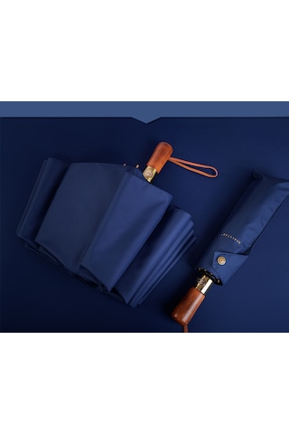 Mi'umbrella Ahşap Saplı 12 Tel Otomatik Şemsiye Lacivert