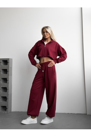 Shappy Fermuarlı Eşofman Takım - Bordo Bordo