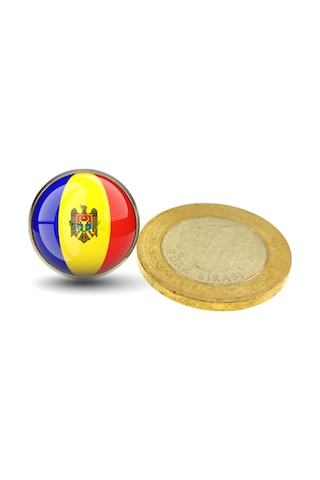 Moldova Moldova Bayrak Rozeti - Paslanmaz Çelik Yuvarlak Yaka Rozeti Çok Renkli