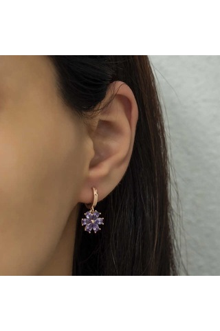 Gümüş Mor Çiçek Küpe 14 MM Gümüş