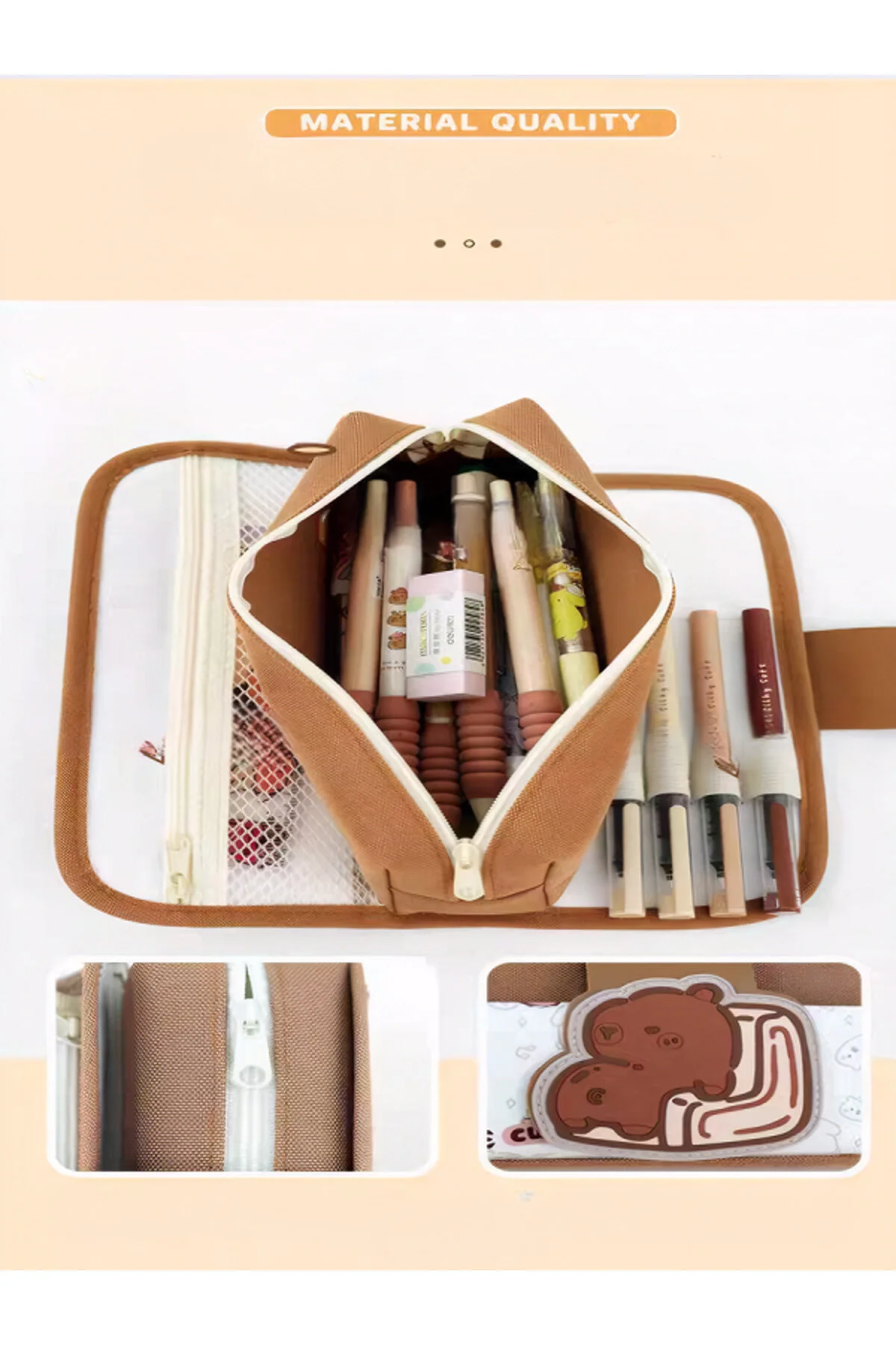 Ins Tarzı Basic, Geniş Kapasiteli, Leke Tutmaz Capybara Kalem Kutusu Açık Kahverengi