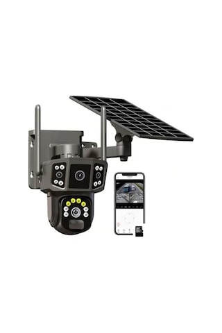 Solar Kamera Wifi V380 Pro Güneş Enerjili 10x Zoom 6mp 2 Lens Alarm Ses Akıllı Wifi Güvenlik Kamera