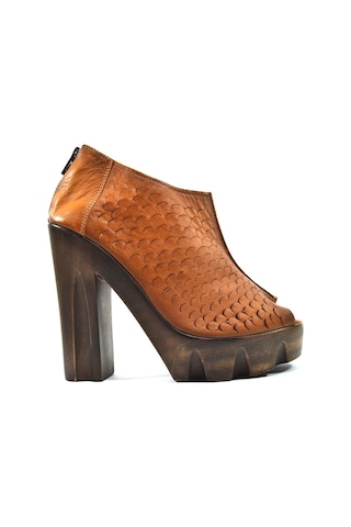 Beety 109 Hakiki Deri Taba Platform Topuklu Kadın Ayakkabı Kahverengi