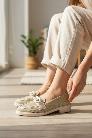 Enoch Kadın Triko Dokulu Zincir Detaylı Esnek Ultra Hafif Loafer Ten