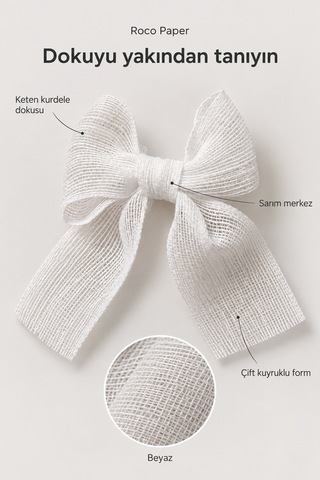 Beyaz Keten Fiyonk Kurdele, 5 Cm - 25'li Paket, Dekoratif Hediye Standart