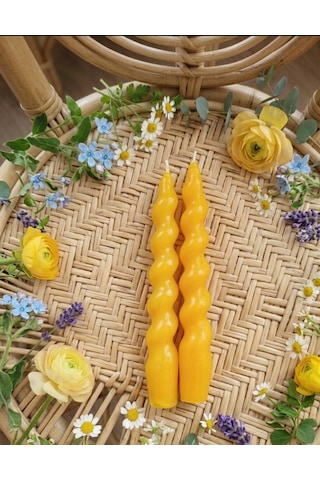 Sarı Renkli Spiral, Burgulu Pinterest Model Şamdan Mum 2' Li Set