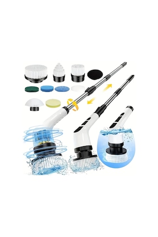 Xuweiwei Şarj Edilebilir 9in1 Elektrikli Temizleyici 9 Değiştirilebilir Fırça Başlı Uzatılabilir Ve Çıkarılabilir Sap Zemin Banyo Fayans Duş Temizliği