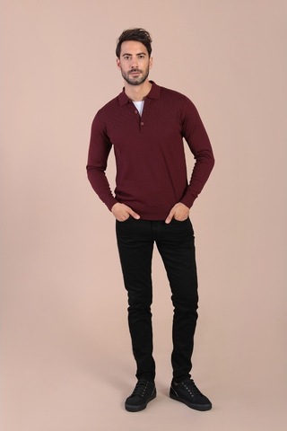 Ferraro Polo Yaka Superfine Yün Kazak - Bordo Bordo