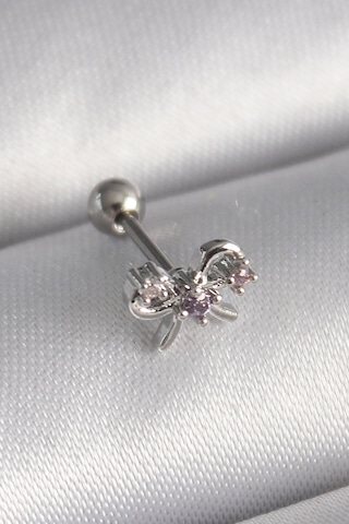 316l Çelik Gümüş Renk Zirkon Taşlı Kurdele Tragus Piercing