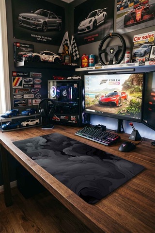Koyu Gri Soyut Duman Dalgaları 40x90 Cm Oyuncu Mousepad Kaymaz Taban Büyük Boy Mousepad