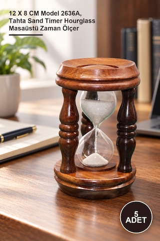 5 Adet Ahşap Kumsaati 12 X 8 Cm Model 2636a, Tahta Sand Timer Hourglass Masaüstü Zaman Ölçer Diğer
