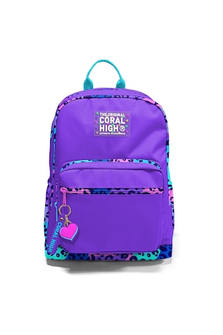 Coral High Dört Bölmeli Mor Leopar Ortaokul Çantası - Kız Çocuk