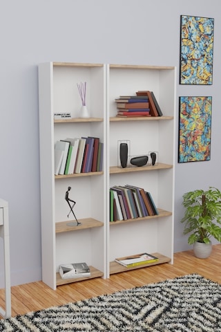 5 Raflı Arkalıklı Kitaplık Seti 1 Dar 1 Geniş 170cm Beyaz - A.çam